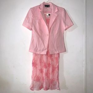 Suits Us sz 7/8 Pink Floral Dress/Jacket set